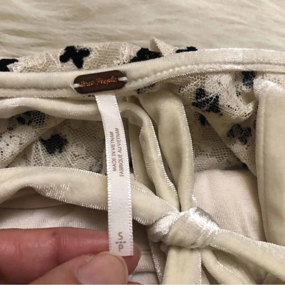Free People Sheer Delight Polka Dots Bow Mesh Open Back Black Cream Mini size S